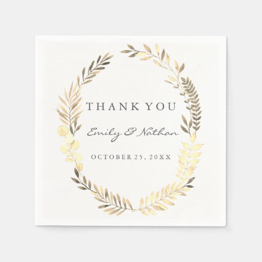 Modern Gold Leaf Krans Trouwservet Servetten (Voorkant)