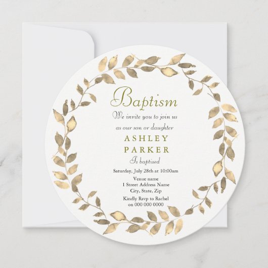 Modern Gold leaf met grote jongen Girl Baptism Inv Kaart (Voorkant)