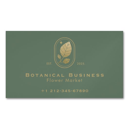 Modern Gold Leaf Minimal Botanisch Groen Magnetisch Visitekaartje (Voorkant)