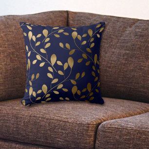 Modern Gold Leaf-patroon op blauw Sierkussen
