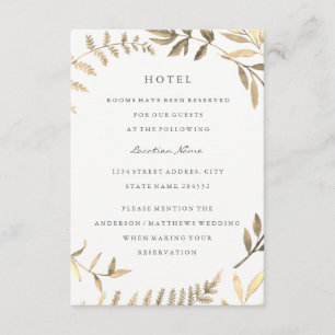Modern Gold Leaf Wedding Hotel Accommodatie Informatiekaartje