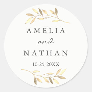 Modern Gold Leaf Wedding Sticker