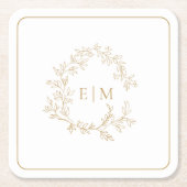 Modern Gold Leafy Crest Monogram Weddenplein Pa Kartonnen Onderzetters (Voorkant)