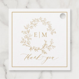 Modern Gold Leafy Crest Monogram Weddenschap Bedankjes Labels