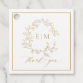 Modern Gold Leafy Crest Monogram Weddenschap Bedankjes Labels (Voorkant)