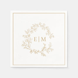 Modern Gold Leafy Crest Monogram Weddenschap Napki Servet
