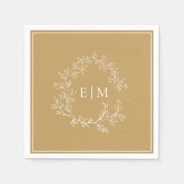 Modern Gold Leafy Crest Monogram Weddenschap Napki Servet