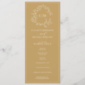 Modern Gold Leafy Crest Monogram Weddenschap Progr Programmakaart (Voorkant)