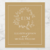 Modern Gold Leafy Crest Monogram Wedding Wine Labe Wijn Etiket (Enkel label)