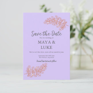 Modern Gold leaves Violet Save The Date