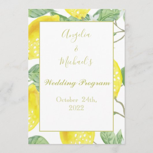 Modern Gold Lemon Wedding Programmakaart (Achterkant)