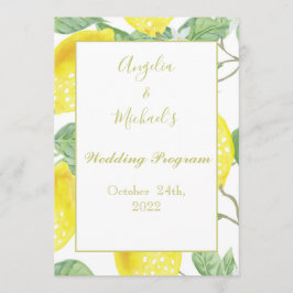 Modern Gold Lemon Wedding Programmakaart