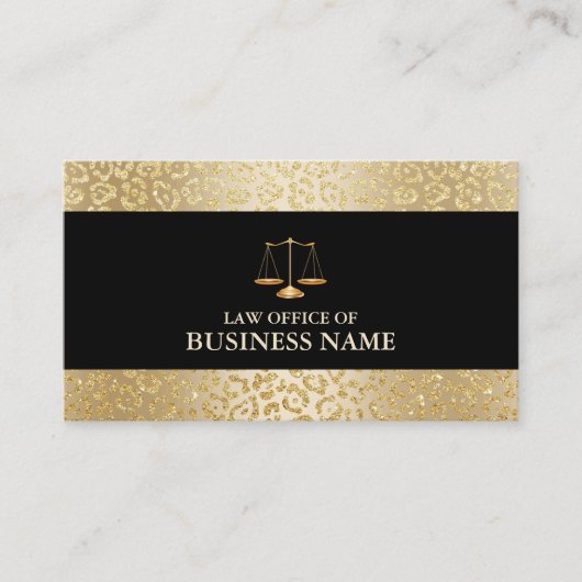 Modern Gold Leopard Border Law Scale Attorney Visitekaartje (Voorkant)