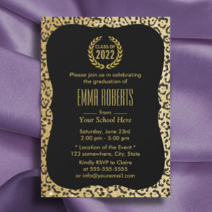 Modern Gold Leopard Print Class of 2022 Graduation Kaart