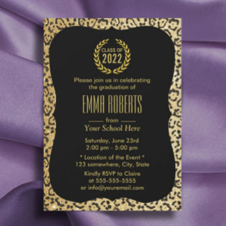Modern Gold Leopard Print Class of 2022 Graduation Kaart