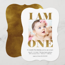 Modern Gold Lettering Foto 1st verjaardag Kaart