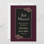 Modern Gold Lijst Black Burgundy net getrouwd Aankondiging (Voorkant)