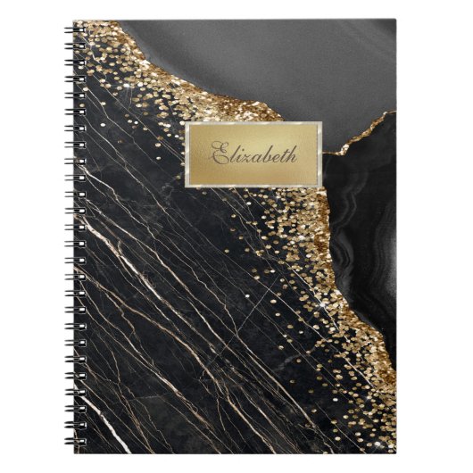 Modern Gold Lijst, Black Marble Gold Sequins Notitieboek (Voorkant)