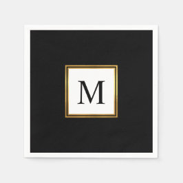 Modern Gold Lijst Black White Monogram Weddenschap Servet