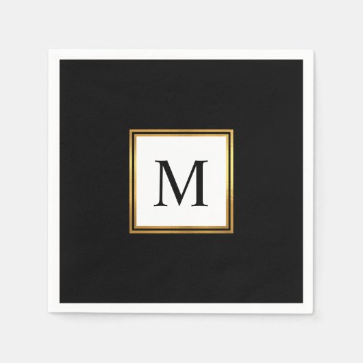 Modern Gold Lijst Black White Monogram Weddenschap Servet (Voorkant)