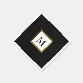 Modern Gold Lijst Black White Monogram Weddenschap Servet (Hoek)