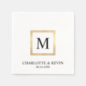 Modern Gold Lijst Black White Monogram Weddenschap Servet (Voorkant)
