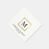 Modern Gold Lijst Black White Monogram Weddenschap Servet (Hoek)