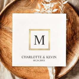 Modern Gold Lijst Black White Monogram Weddenschap Servet