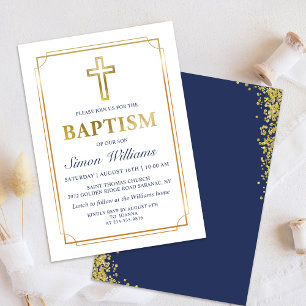 Modern Gold Lijst Glitter Navy Blue Baptisme Kaart