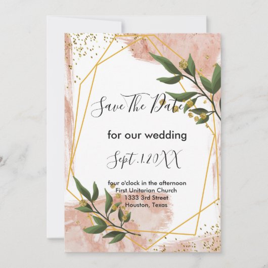 Modern Gold Lijst Ivory Green Floral redt de datum Kaart (Voorkant)