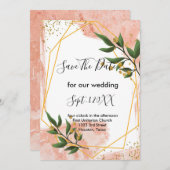 Modern Gold Lijst Ivory Green Floral redt de datum Kaart (Voorkant / Achterkant)