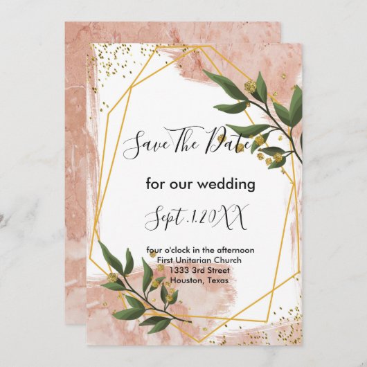 Modern Gold Lijst Ivory Green Floral redt de datum Kaart (Voorkant / Achterkant)