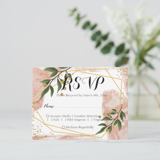 Modern Gold Lijst Ivory Green Floral RSVP Briefkaart (Staand voorkant)