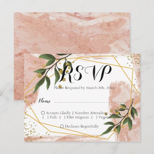 Modern Gold Lijst Ivory Green Floral RSVP Briefkaart (Voorkant / Achterkant)