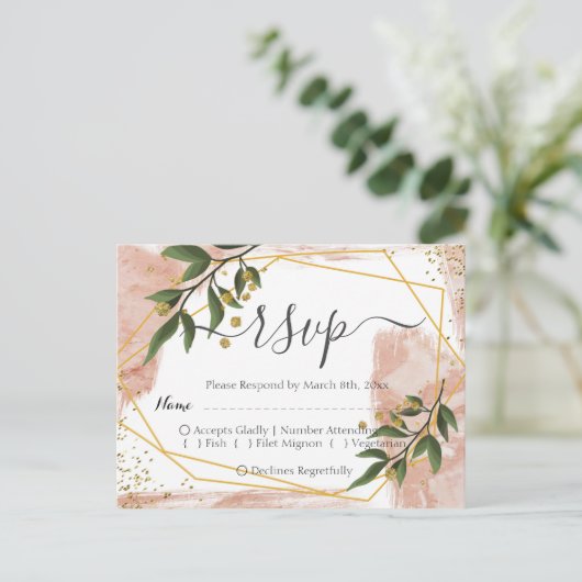 Modern Gold Lijst Ivory Green Floral RSVP Briefkaart (Staand voorkant)