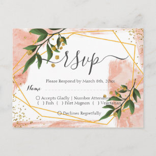 Modern Gold Lijst Ivory Green Floral RSVP Briefkaart