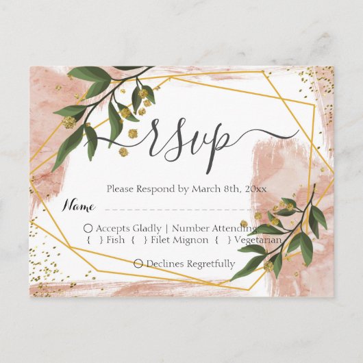 Modern Gold Lijst Ivory Green Floral RSVP Briefkaart (Voorkant)