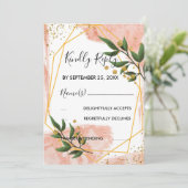 Modern Gold Lijst Ivory Green Floral RSVP Kaart (Staand voorkant)