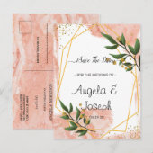 Modern Gold Lijst Ivory Green Floral Save the Date Aankondigingskaart (Voorkant / Achterkant)