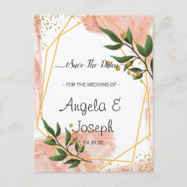 Modern Gold Lijst Ivory Green Floral Save the Date Aankondigingskaart