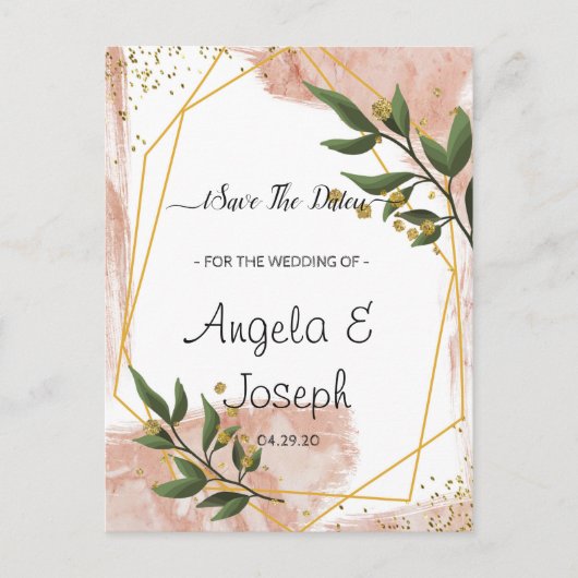 Modern Gold Lijst Ivory Green Floral Save the Date Aankondigingskaart (Voorkant)