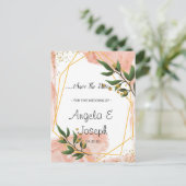 Modern Gold Lijst Ivory Green Floral Save the Date Aankondigingskaart (Staand voorkant)