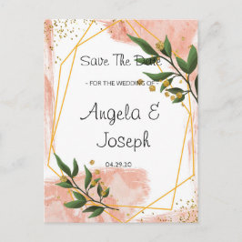 Modern Gold Lijst Ivory Green Floral Save the Date Aankondigingskaart