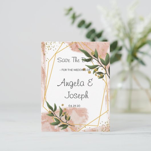 Modern Gold Lijst Ivory Green Floral Save the Date Aankondigingskaart (Staand voorkant)