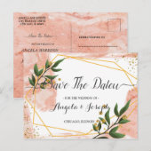 Modern Gold Lijst Ivory Green Floral Save the Date Briefkaart (Voorkant / Achterkant)