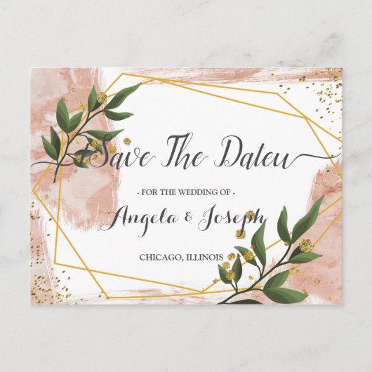 Modern Gold Lijst Ivory Green Floral Save the Date Briefkaart (Voorkant)