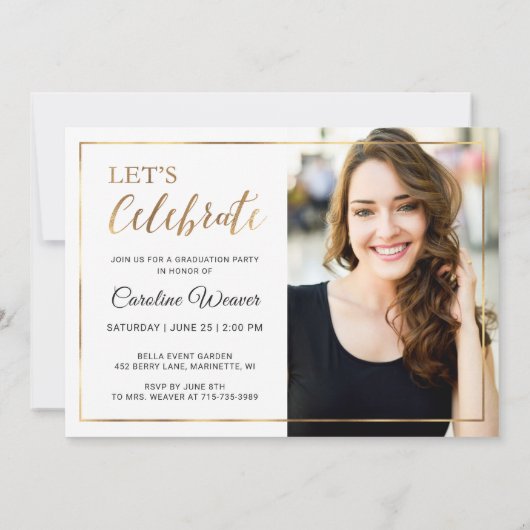 Modern Gold Lijst Photo Collage Graduparty Kaart (Achterkant)