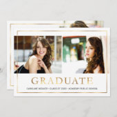 Modern Gold Lijst Photo Collage Graduparty Kaart (Voorkant / Achterkant)