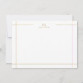 Modern Gold Line Border Monogram Notitiekaartje (Achterkant)