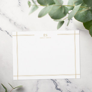 Modern Gold Line Border Monogram Notitiekaartje